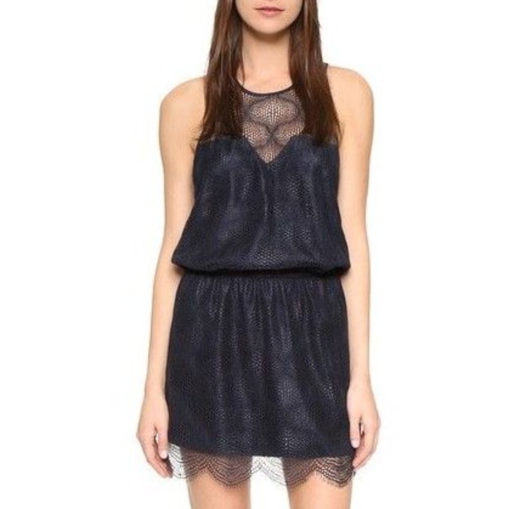 DAVID LERNER new Scalloped Lace Mini Dress DARK NAVY NWT Women's S